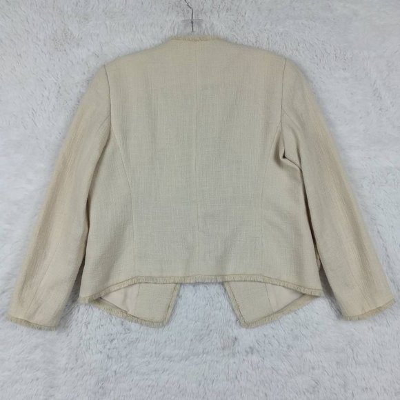 Ann Taylor Womens Jacket Solid Beige Waist Length Open Front Fringe Trim XS - Picture 2 of 9